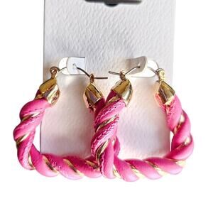 Twist Hoop Earring Pink Gold Faux Leather Statement Bold 1.5" Chunky Lightweight
